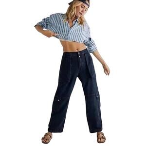Free People Marx Slouchy Cargo jeans Pants black denim size 27 NWT